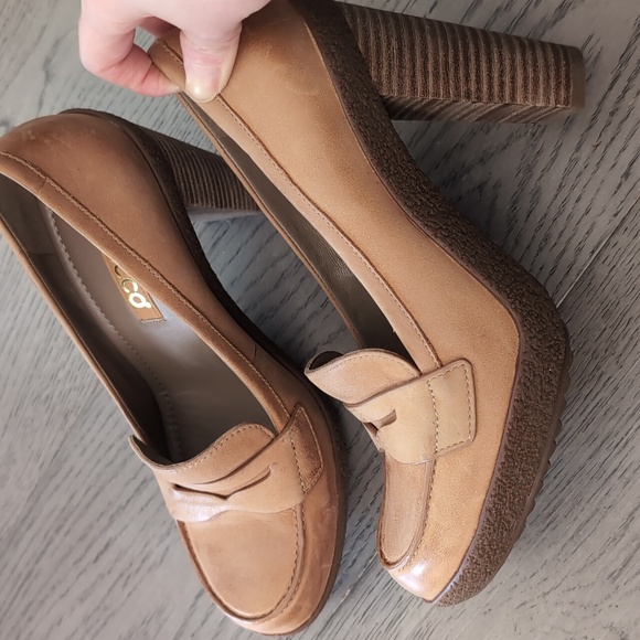 ECCO nude Tan cognac high heel platform leather pumps size 36 new without box - Picture 2 of 3